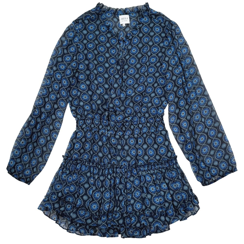 MISA Los Angeles Lorena Mini Dress MED Blue in Valencia Tile Paisley Ethereal